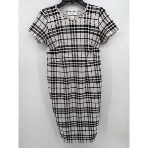 Motherhood Maternity Dress Small Black White Plaid Short Sleeve Sheath Textured